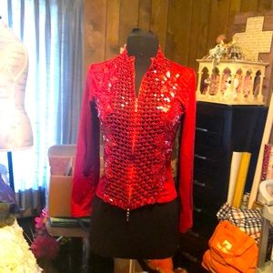 Beautiful Red Sequin Women’s Long Sleeved Jacket Made in France